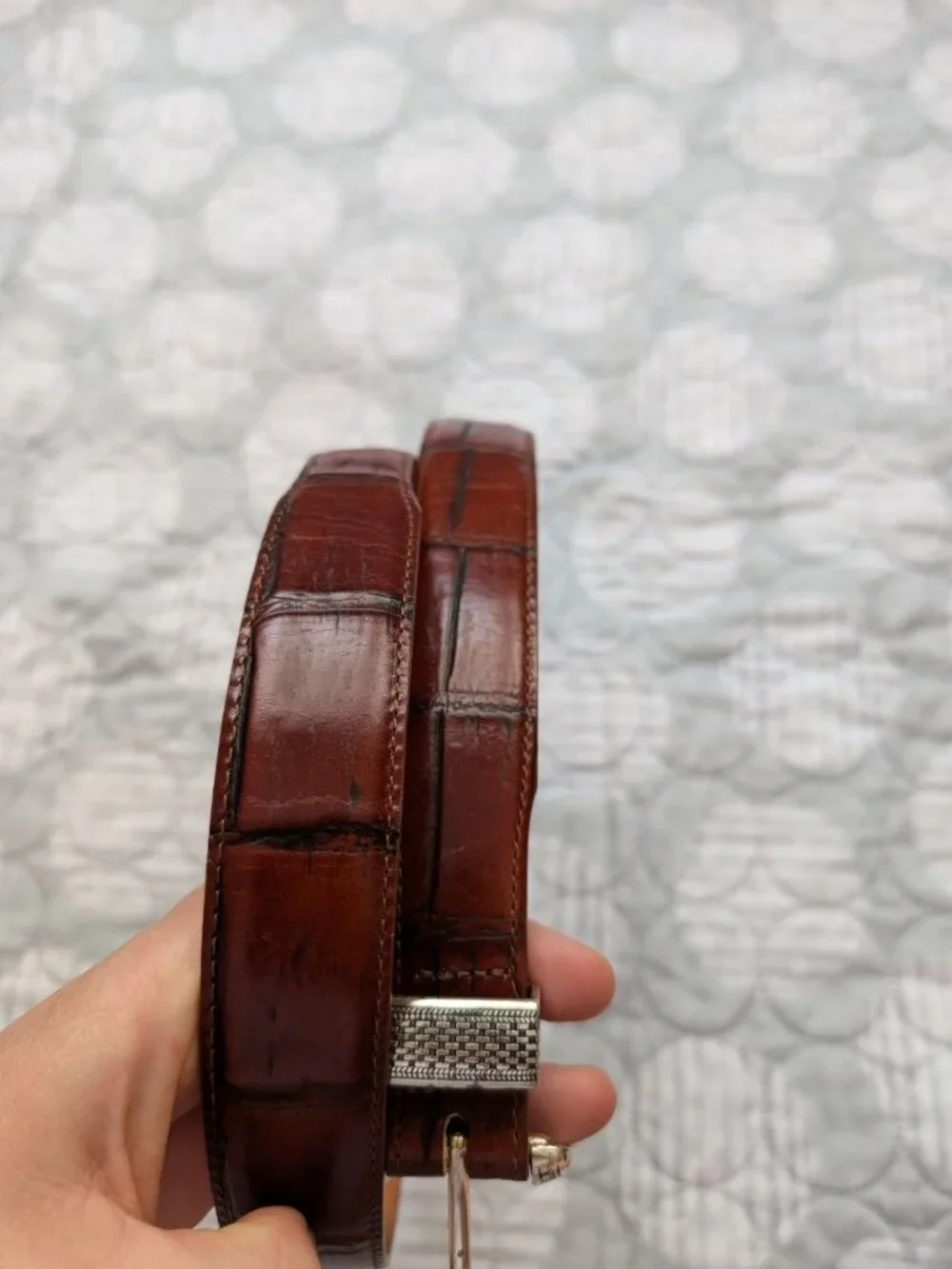 VTG 90s Onyx Brighton Genuine Leather Crocodile Embossed Belt Brass Buckle Sz 34
